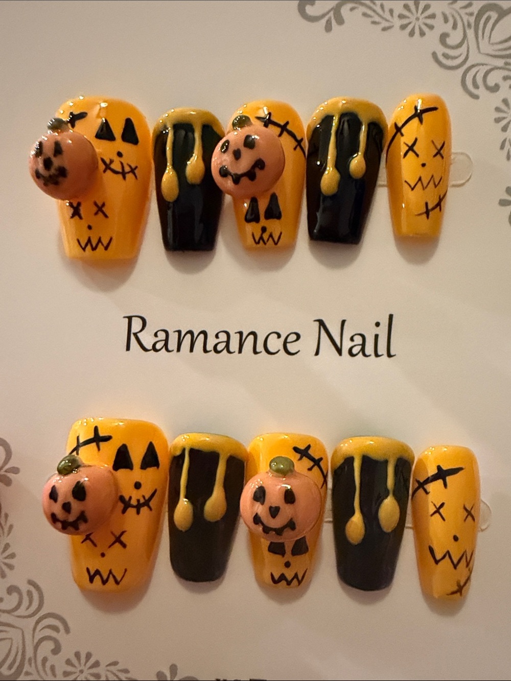 Halloween Pumpkin Press-On Nails - Orange and Black